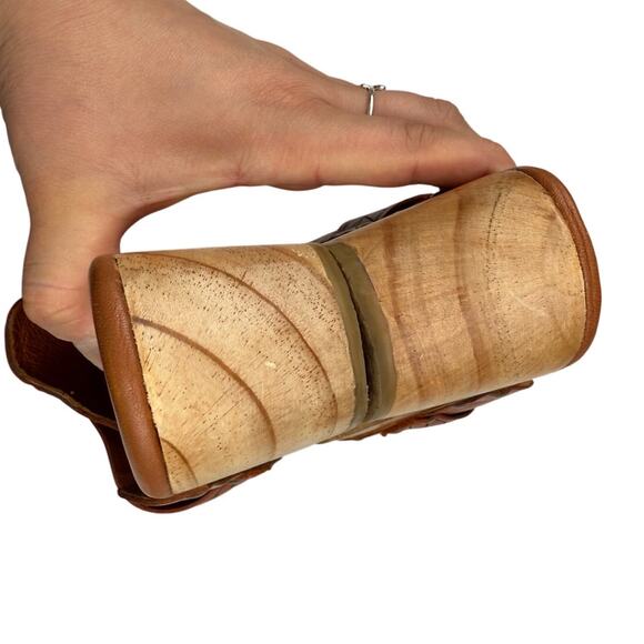 Free People Chloe Brown Leather Studded Wood Chunky Block Clogs/Boho/Western-6.5 - Picture 4 of 7